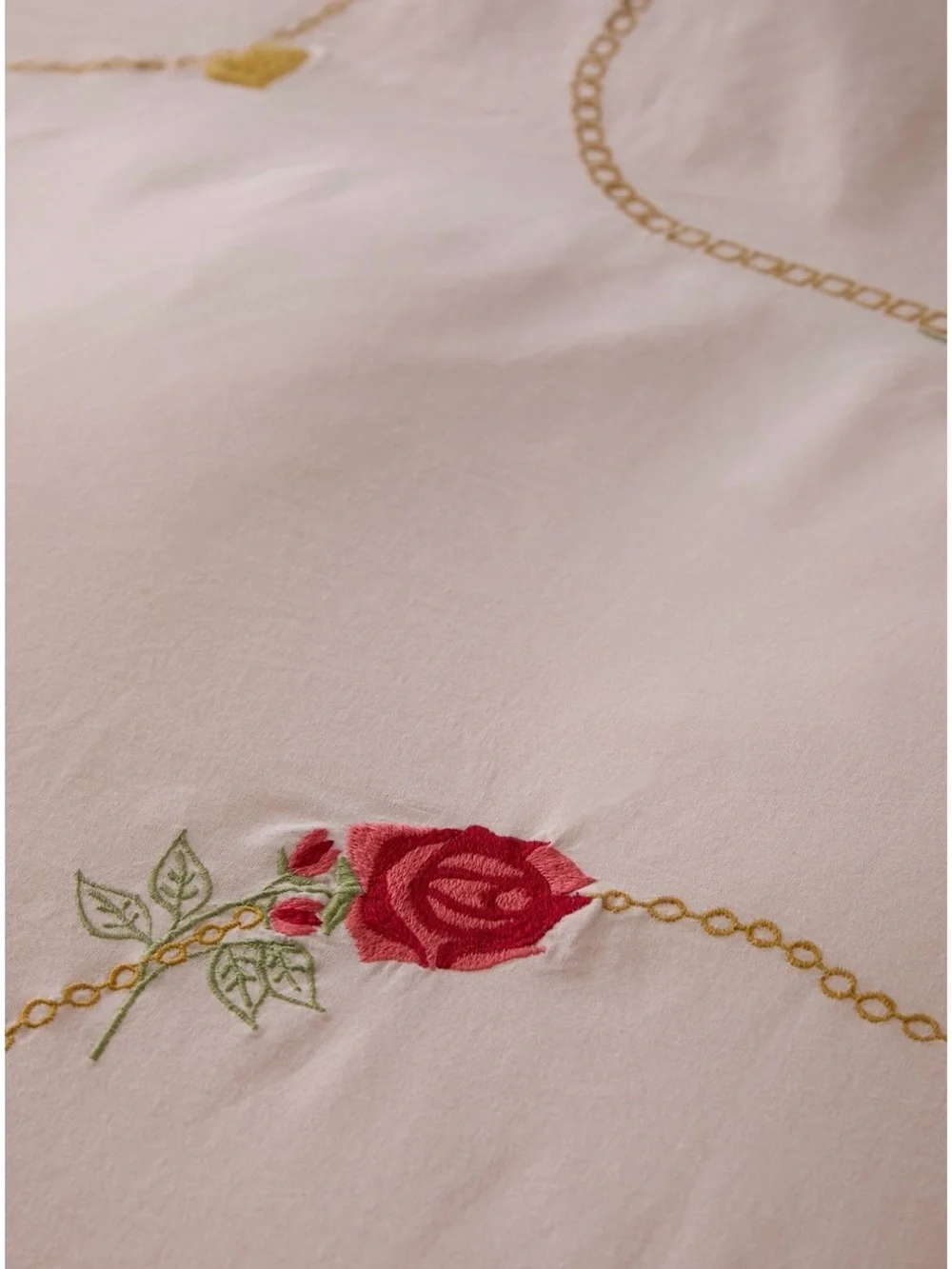 Soft Pink Floral Embroidered Duvet Cover